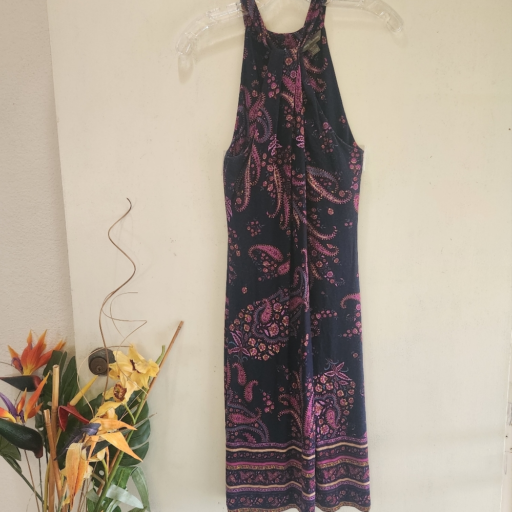 Tommy Bahama Spring Summer XS Navy Blue Purple Paisley Sleeveless Dress
